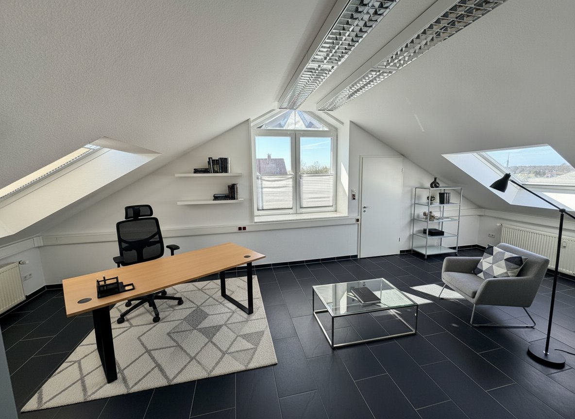 Modernes Büro mit Klimaanlage, Netzwerk und Parkplätzen